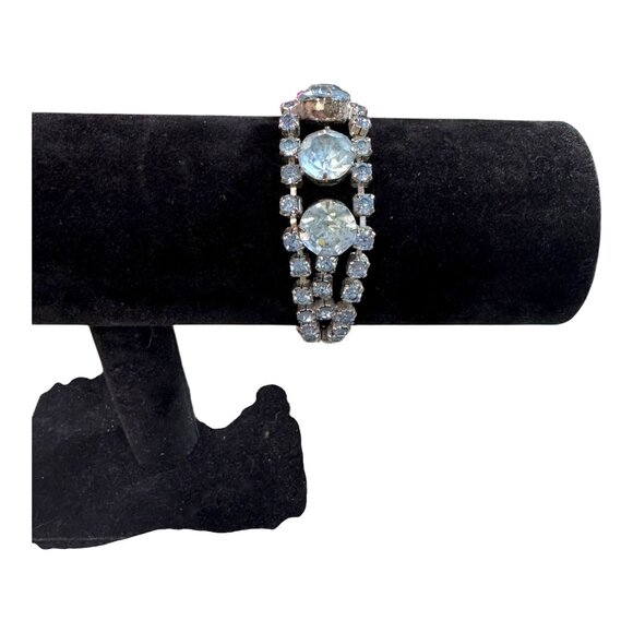 Vintage Juliana  Silver Tone Blue Glass Rhinestone Bracelet  7" Elegant Art Deco - Picture 2 of 8